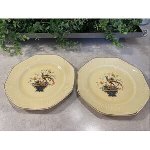 2 SALEM ANTIQUE IVORY BIRD Of Paradise 7” Dessert/Bread Octagon Plate Saucers